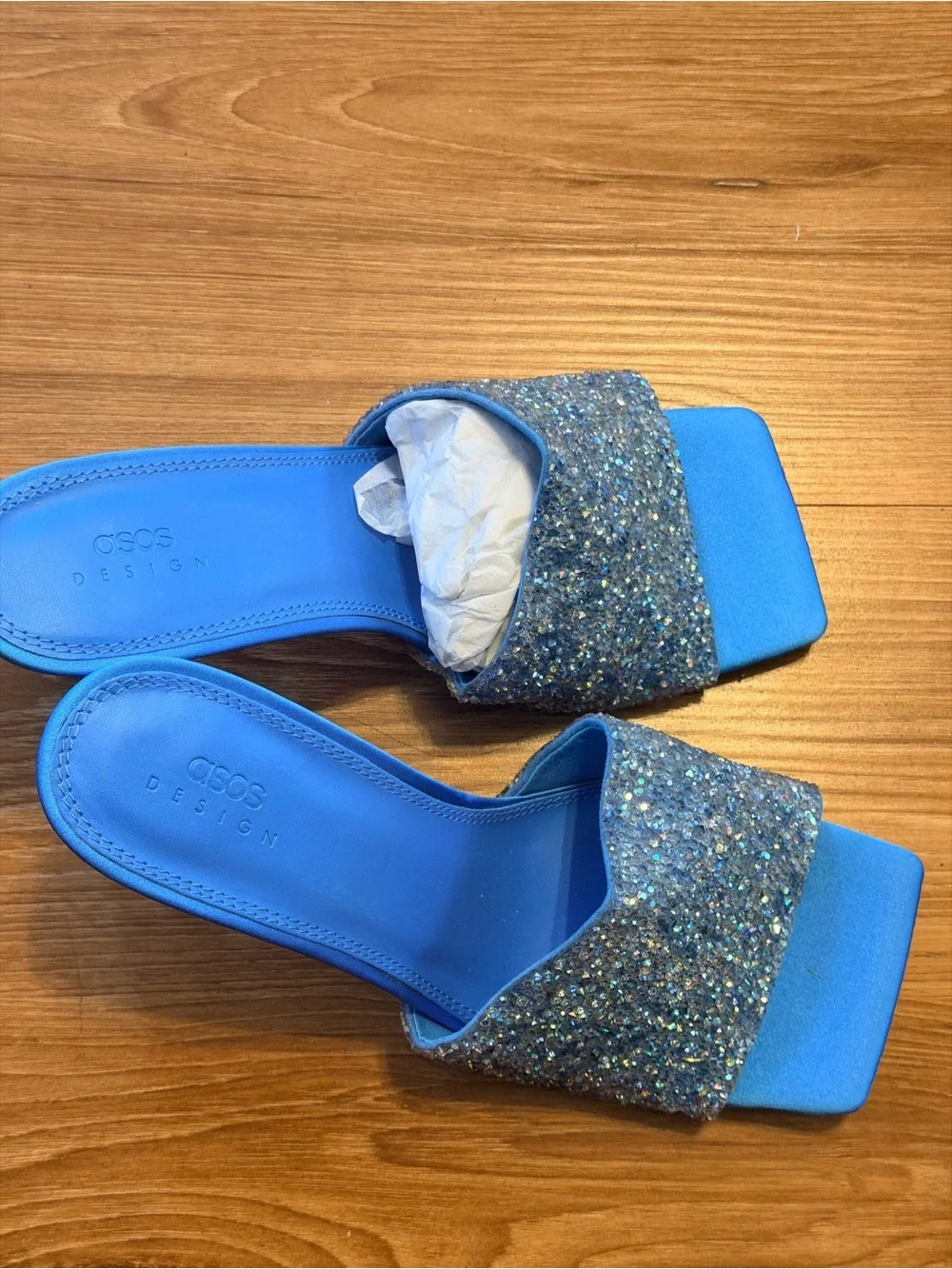 ASOS Blue Glitter Slide Heels